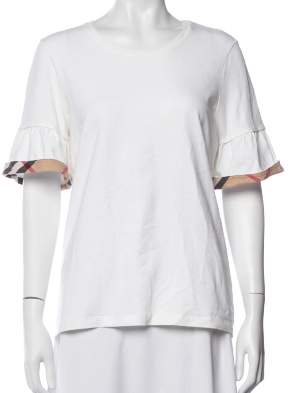 Burberry authentic White Crewneck Tee with ruffled short sleeve